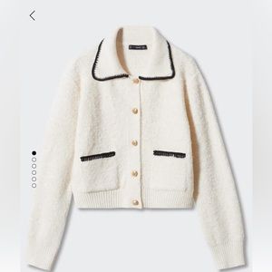 Mango contrast trim cream/ivory cardigan in S